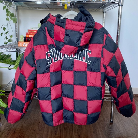 SUPREME Checkerboard Puffy Jacket Dark Red - Picture 7 of 7